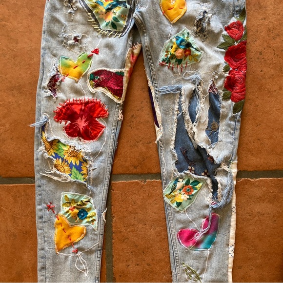 Zara Upcycled Patched Destroyed denim, jeans, - Picture 4 of 15
